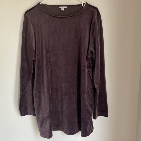 J. Jill Pure Jill Women’s velvet long sleeve crew shift dress tunic plum large! - Picture 2 of 9